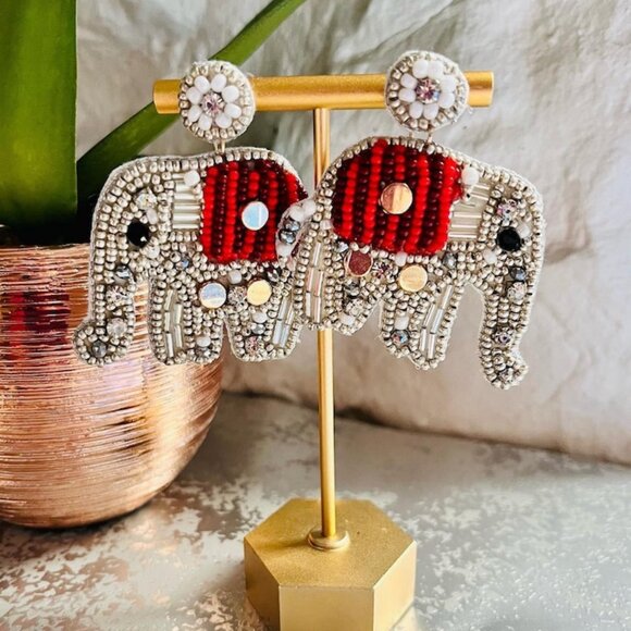 Alabama Jewelry - Caravan Safari Elephant Seed Beaded Statement Earrings